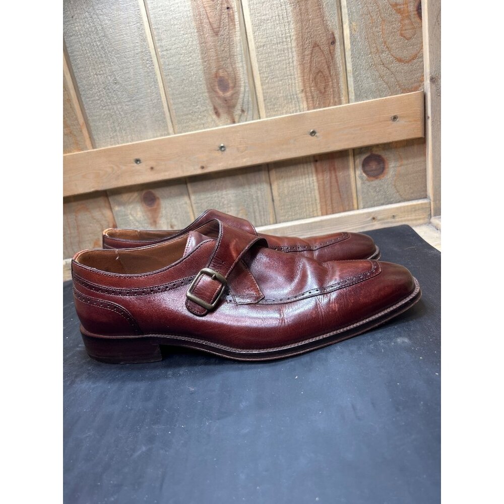 Johnston & Murphy Monk Strap Dress Shoes Antique Tone Leather 11M Sheepskin Lini